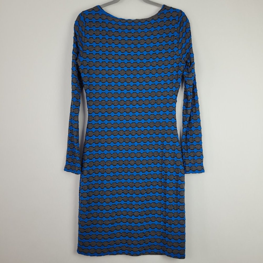 Plenty by Tracy Reese Blue Gray Geometric Stripe Stretch Sheath Dress M - Picture 6 of 6
